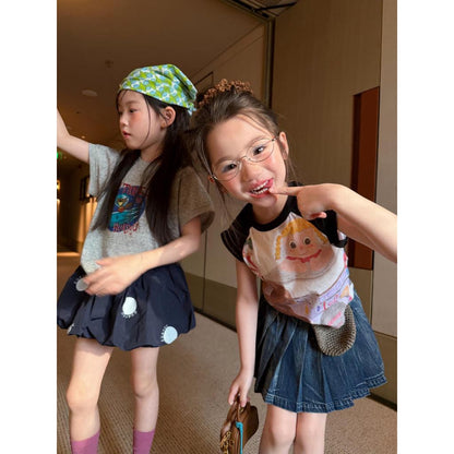 IRIS KIDS Playful Denim Skirt Set — girls shirt and jeans skirt set, product photo 4 of 10