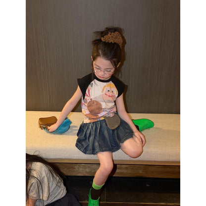IRIS KIDS Playful Denim Skirt Set — girls shirt and jeans skirt set, product photo 8 of 10