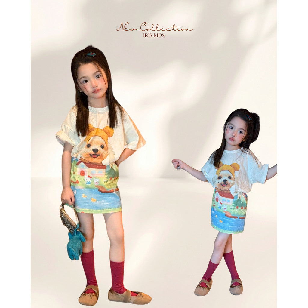 IRIS KIDS Puppy Fun Day Set — girls puppy print shirt and skirt set, product photo 1 of 10