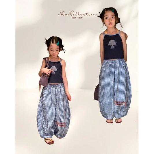 IRIS KIDS Cute Grid Girl Set — girls grid print top and pants set, product photo 1 of 10