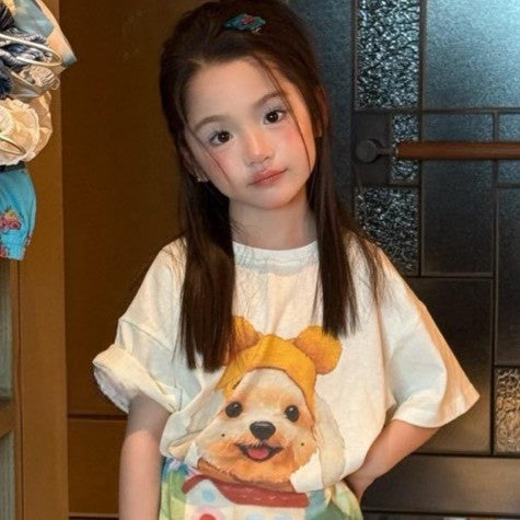 IRIS KIDS Puppy Fun Day Set — girls puppy print shirt and skirt set, product photo 9 of 10