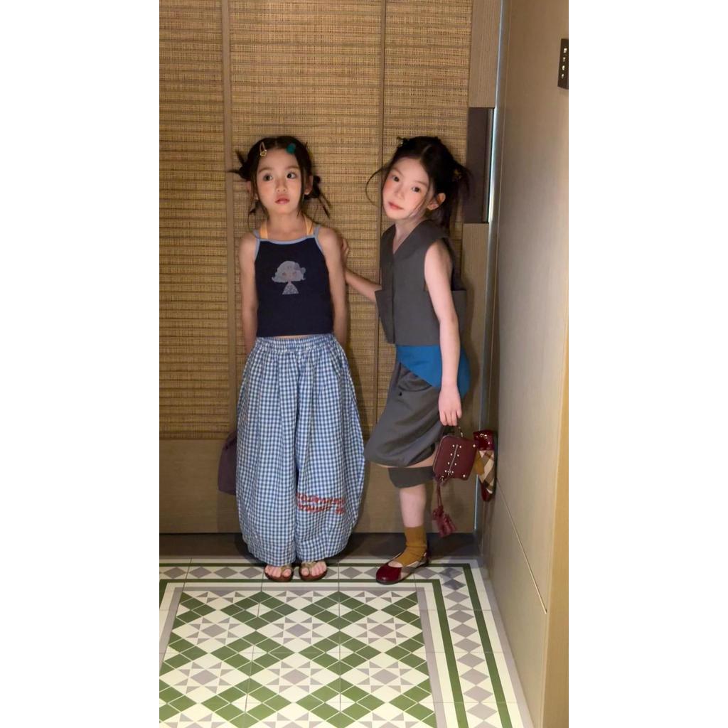 IRIS KIDS Cute Grid Girl Set — girls grid print top and pants set, product photo 8 of 10