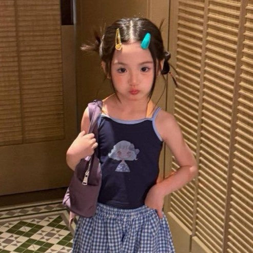 IRIS KIDS Cute Grid Girl Set — girls grid print top and pants set, product photo 9 of 10