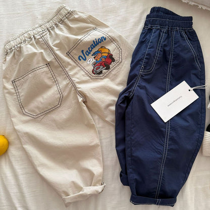 IRIS KIDS Little Road Pants — kids bear-print cuffed pants, product photo 4 of 9