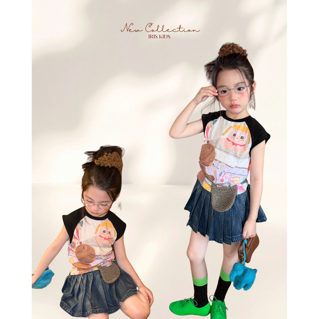 IRIS KIDS Playful Denim Skirt Set — girls shirt and jeans skirt set, product photo 1 of 10