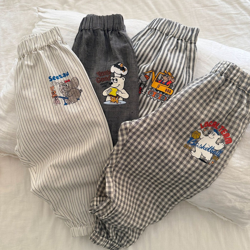 IRIS KIDS Bear Street Pant — kids plaid and bear print trousers, product photo 2 of 11