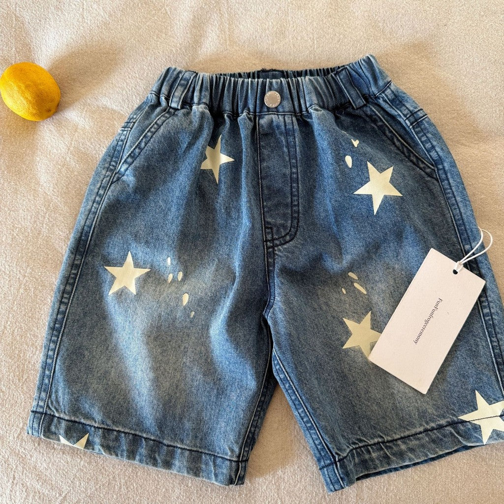 IRIS KIDS Starlight Denim Shorts — kids star-print denim shorts, product photo 2 of 6