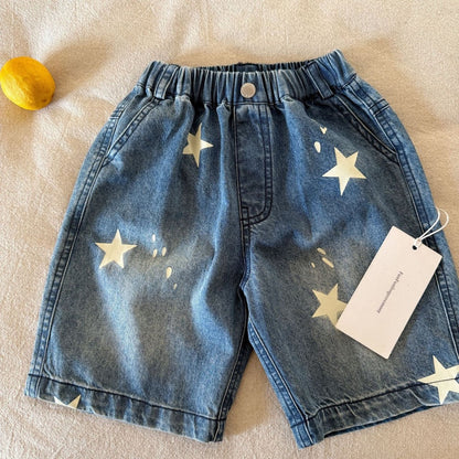 IRIS KIDS Starlight Denim Shorts — kids star-print denim shorts, product photo 2 of 6