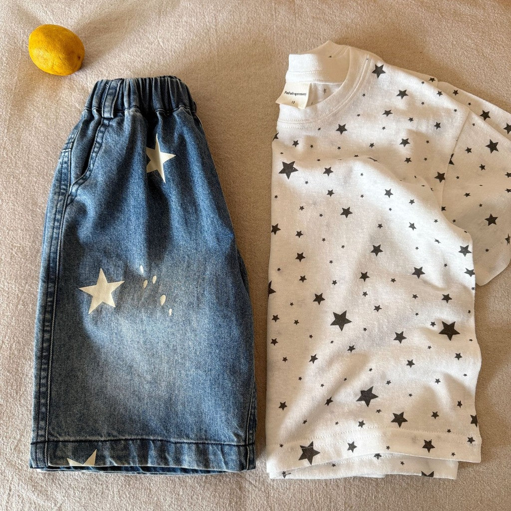 IRIS KIDS Starlight Denim Shorts — kids star-print denim shorts, product photo 4 of 6