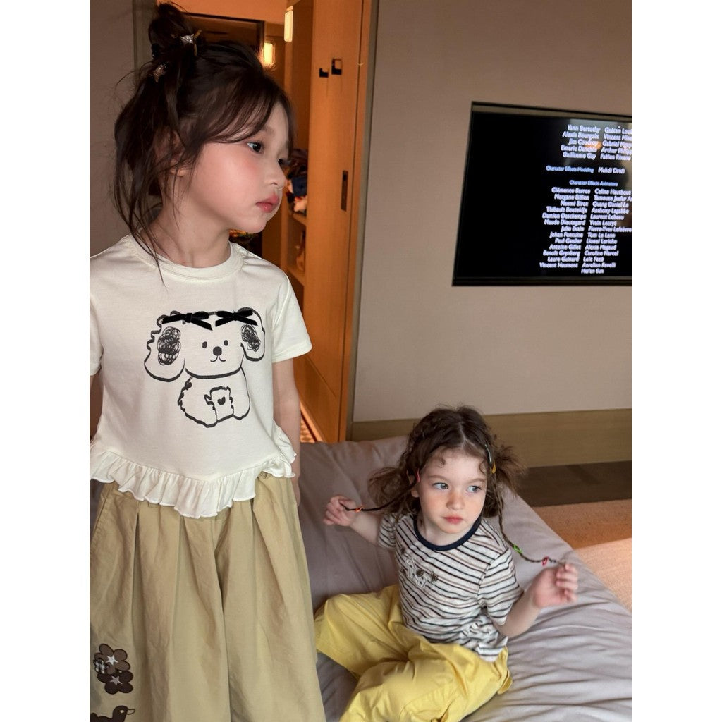 IRIS KIDS Little Teddy Set — girls bear-print shirt and pants set, product photo 5 of 10