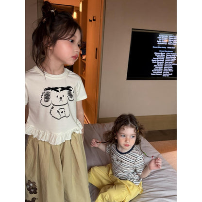 IRIS KIDS Little Teddy Set — girls bear-print shirt and pants set, product photo 5 of 10