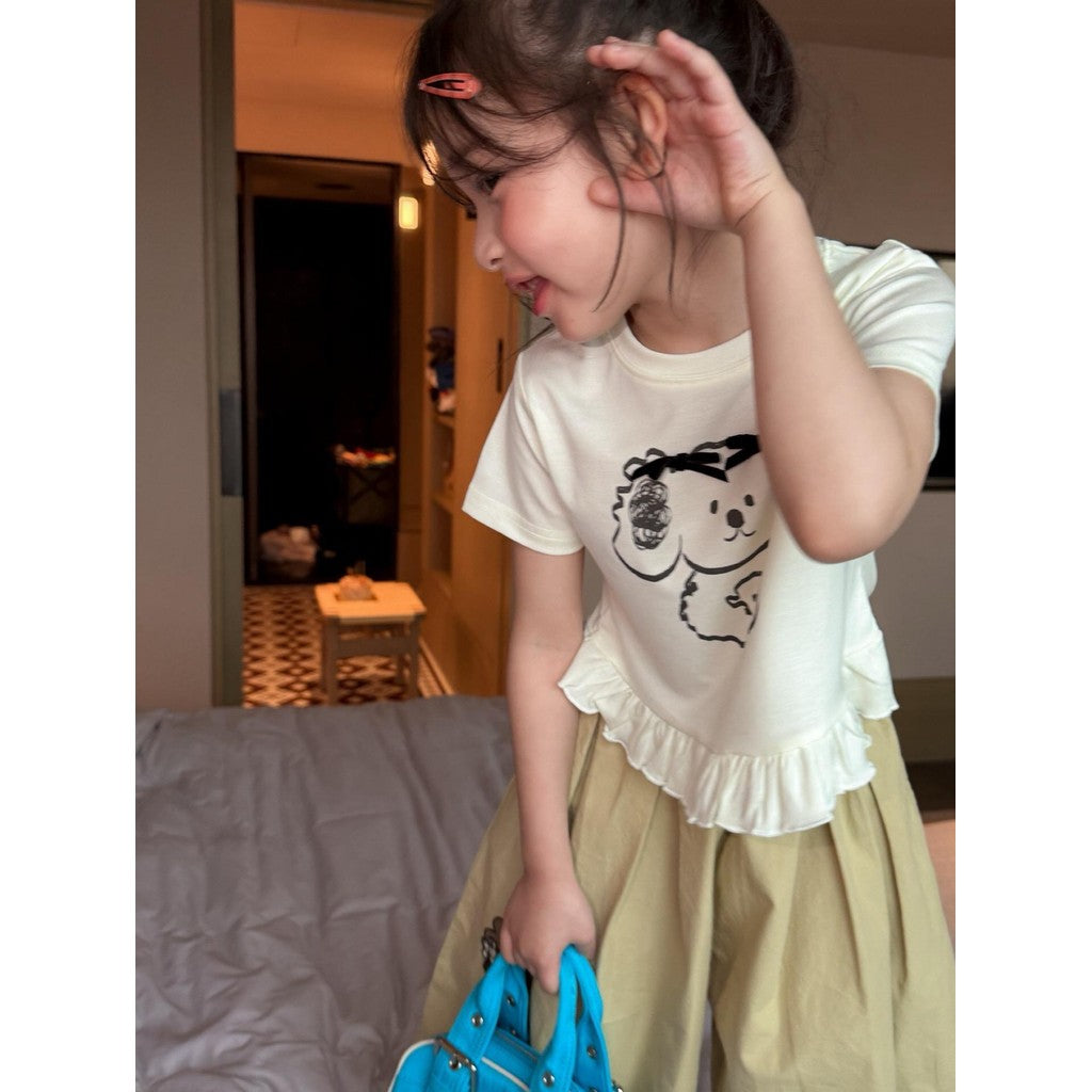 IRIS KIDS Little Teddy Set — girls bear-print shirt and pants set, product photo 7 of 10