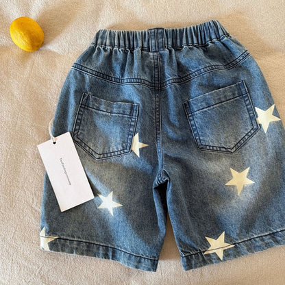 IRIS KIDS Starlight Denim Shorts — kids star-print denim shorts, product photo 3 of 6