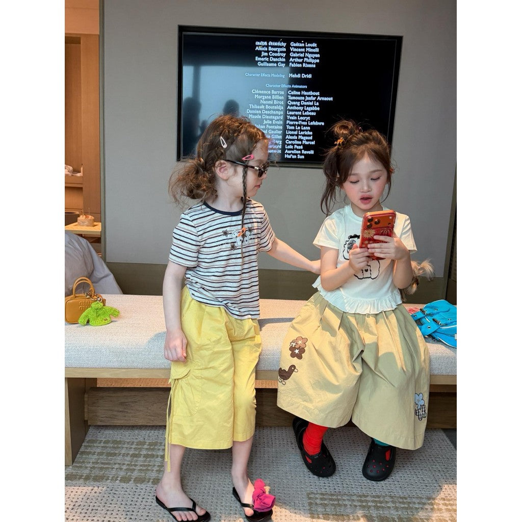 IRIS KIDS Little Teddy Set — girls bear-print shirt and pants set, product photo 6 of 10