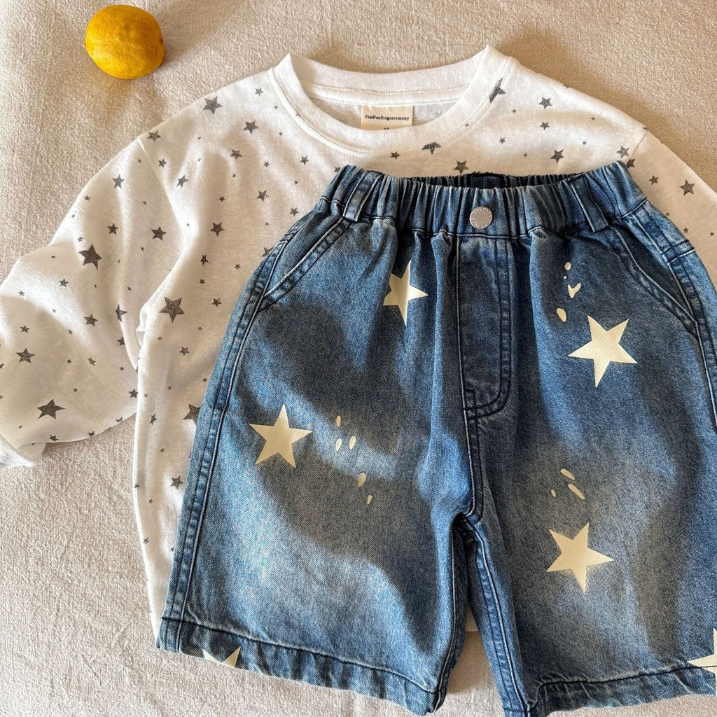 IRIS KIDS Starlight Denim Shorts — kids star-print denim shorts, product photo 5 of 6