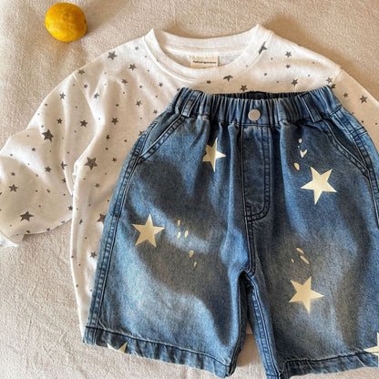 IRIS KIDS Starlight Denim Shorts — kids star-print denim shorts, product photo 5 of 6