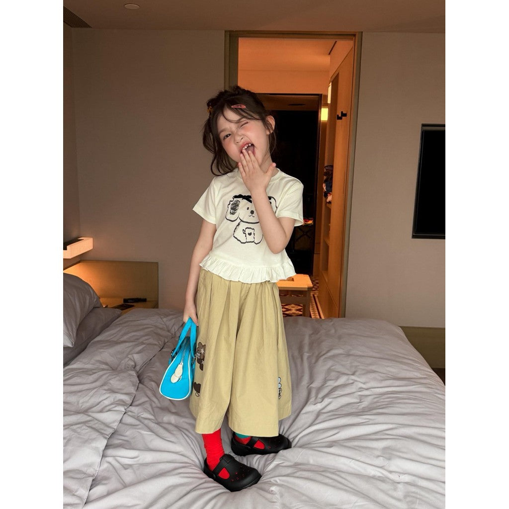 IRIS KIDS Little Teddy Set — girls bear-print shirt and pants set, product photo 2 of 10