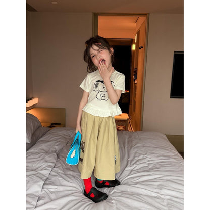 IRIS KIDS Little Teddy Set — girls bear-print shirt and pants set, product photo 2 of 10