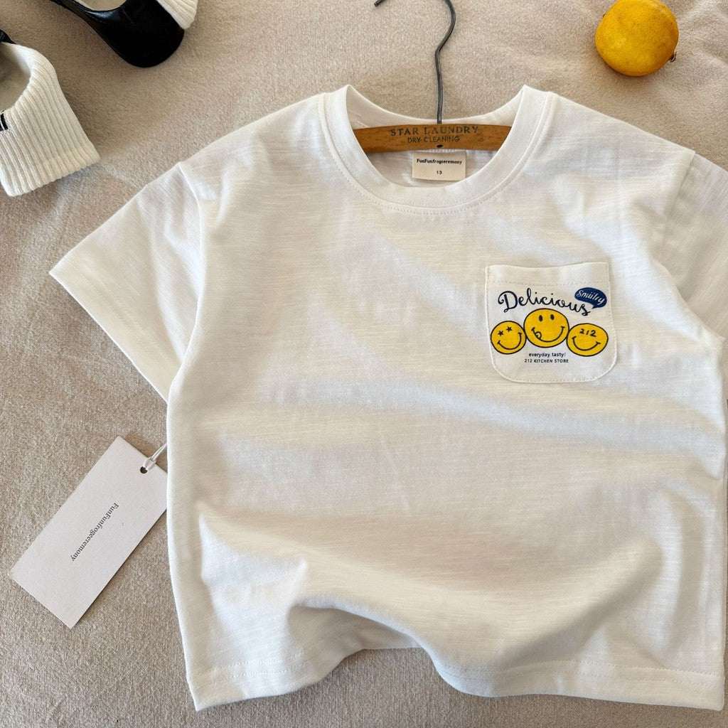 IRIS KIDS Smiley Pocket Tee — kids minimal short-sleeve tee, product photo 1 of 8