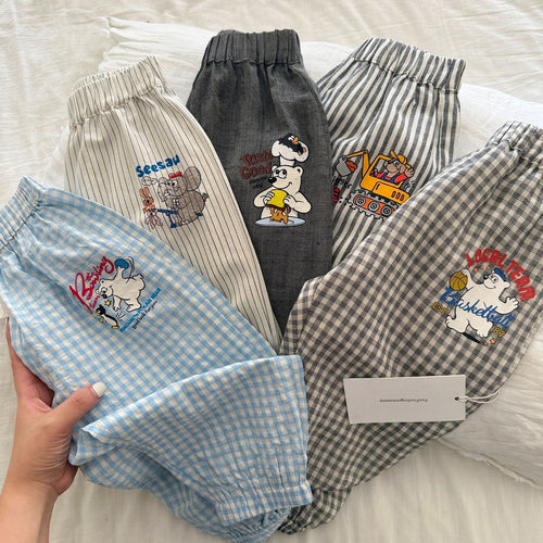 IRIS KIDS Bear Street Pant — kids plaid and bear print trousers, product photo 1 of 11