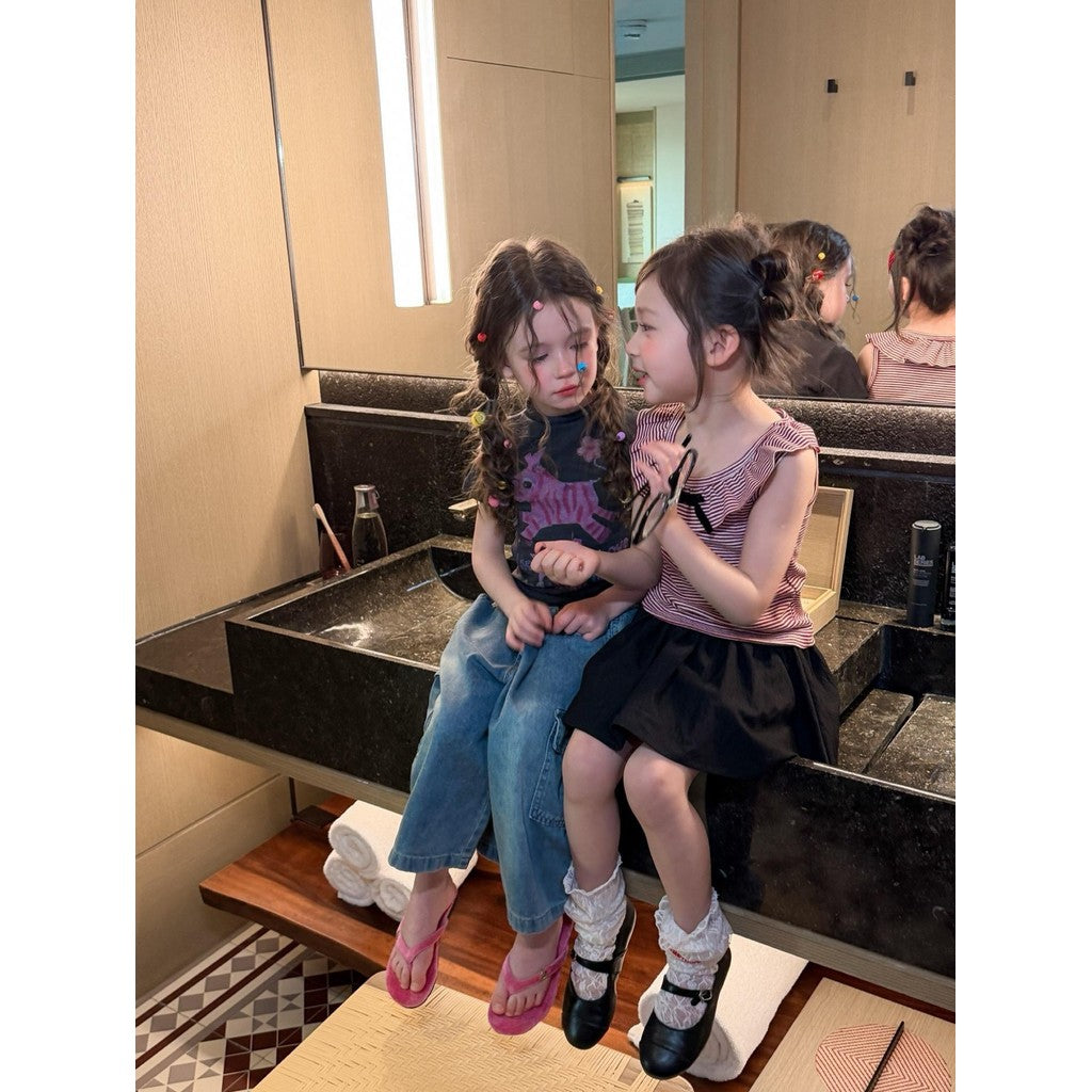 IRIS KIDS Korean Cute Shirt & Jeans Set — girls outfit, product photo 7 of 11