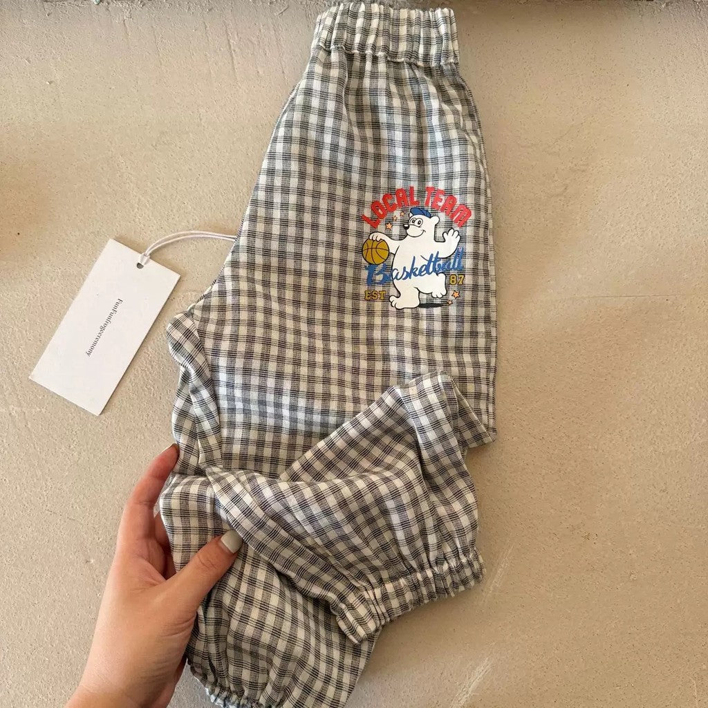 IRIS KIDS Bear Street Pant — kids plaid and bear print trousers, product photo 10 of 11