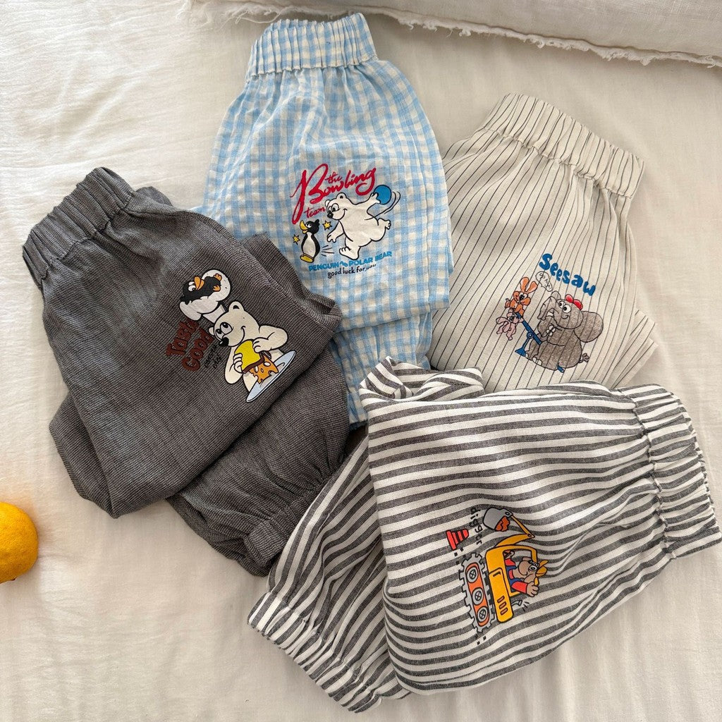 IRIS KIDS Bear Street Pant — kids plaid and bear print trousers, product photo 3 of 11