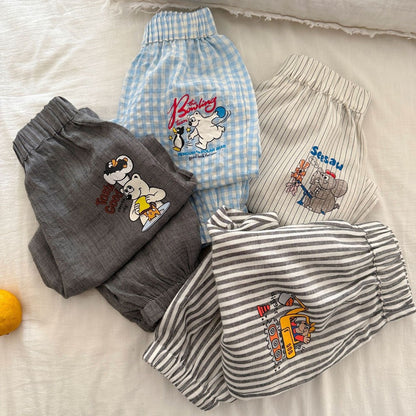 IRIS KIDS Bear Street Pant — kids plaid and bear print trousers, product photo 3 of 11