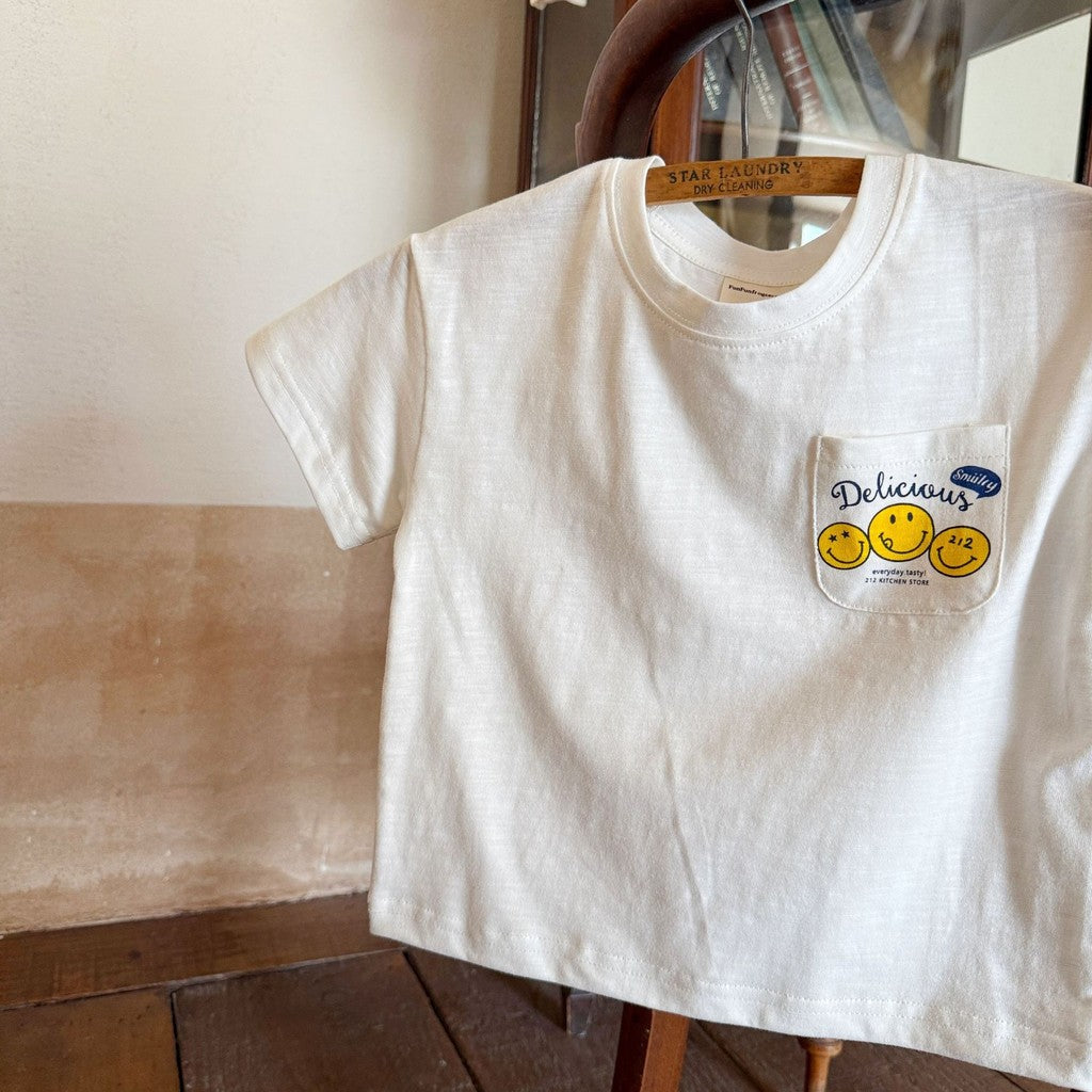 IRIS KIDS Smiley Pocket Tee — kids minimal short-sleeve tee, product photo 2 of 8