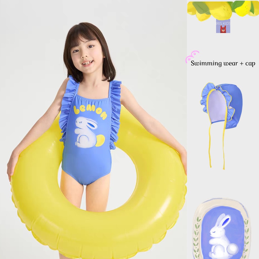 IRIS KIDS Bunny Swim Set — girls swimsuit and cap, product photo 1 of 8