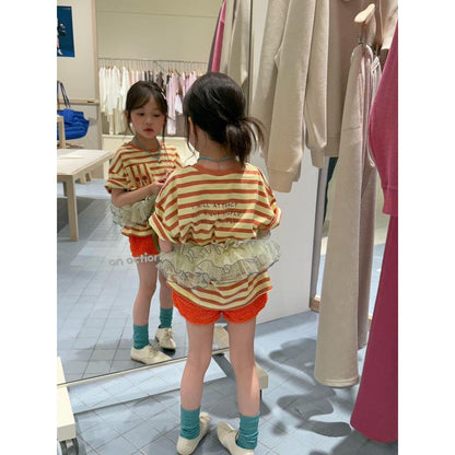 IRIS KIDS Sunny Day Ruffle — kids striped top and shorts set, product photo 3 of 11