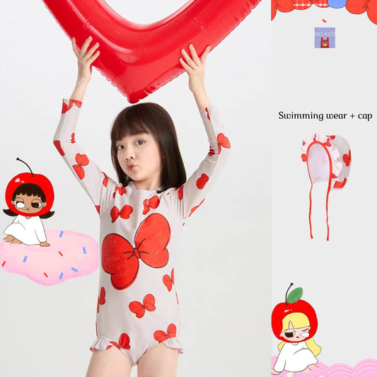IRIS KIDS Big Ribbon Swimming Set — girls one-piece swimsuit and cap, product photo 1 of 9