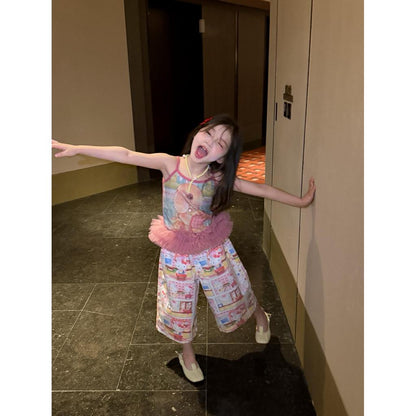 IRIS KIDS Cute Cartoon Set — kids pink top and printed pants, product photo 2 of 10