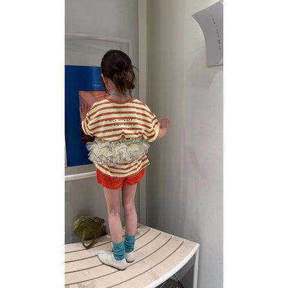 IRIS KIDS Sunny Day Ruffle — kids striped top and shorts set, product photo 9 of 11