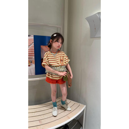 IRIS KIDS Sunny Day Ruffle — kids striped top and shorts set, product photo 8 of 11