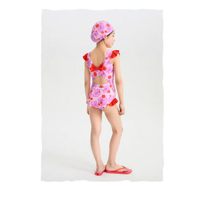 IRIS KIDS Cherry Swimming Set — girls one-piece swimsuit with cap, product photo 5 of 10
