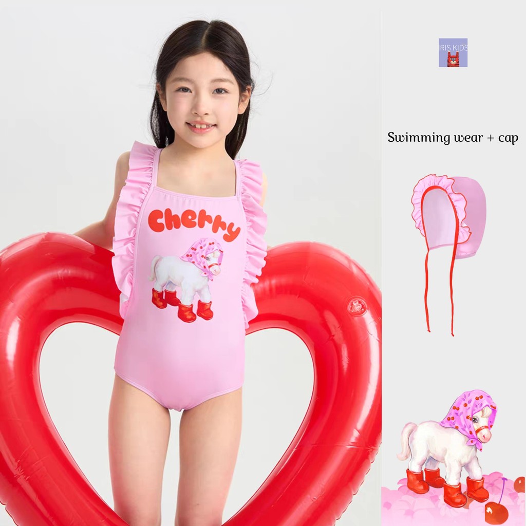 IRIS KIDS Cherry Pony Swimming One-Piece — kids swimsuit with cap, product photo 1 of 9