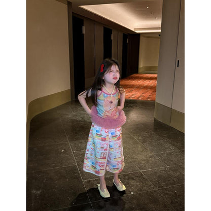 IRIS KIDS Cute Cartoon Set — kids pink top and printed pants, product photo 6 of 10