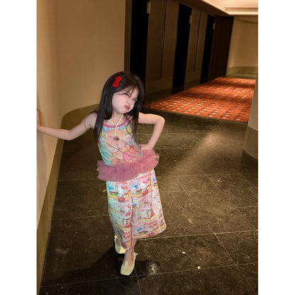 IRIS KIDS Cute Cartoon Set — kids pink top and printed pants, product photo 7 of 10