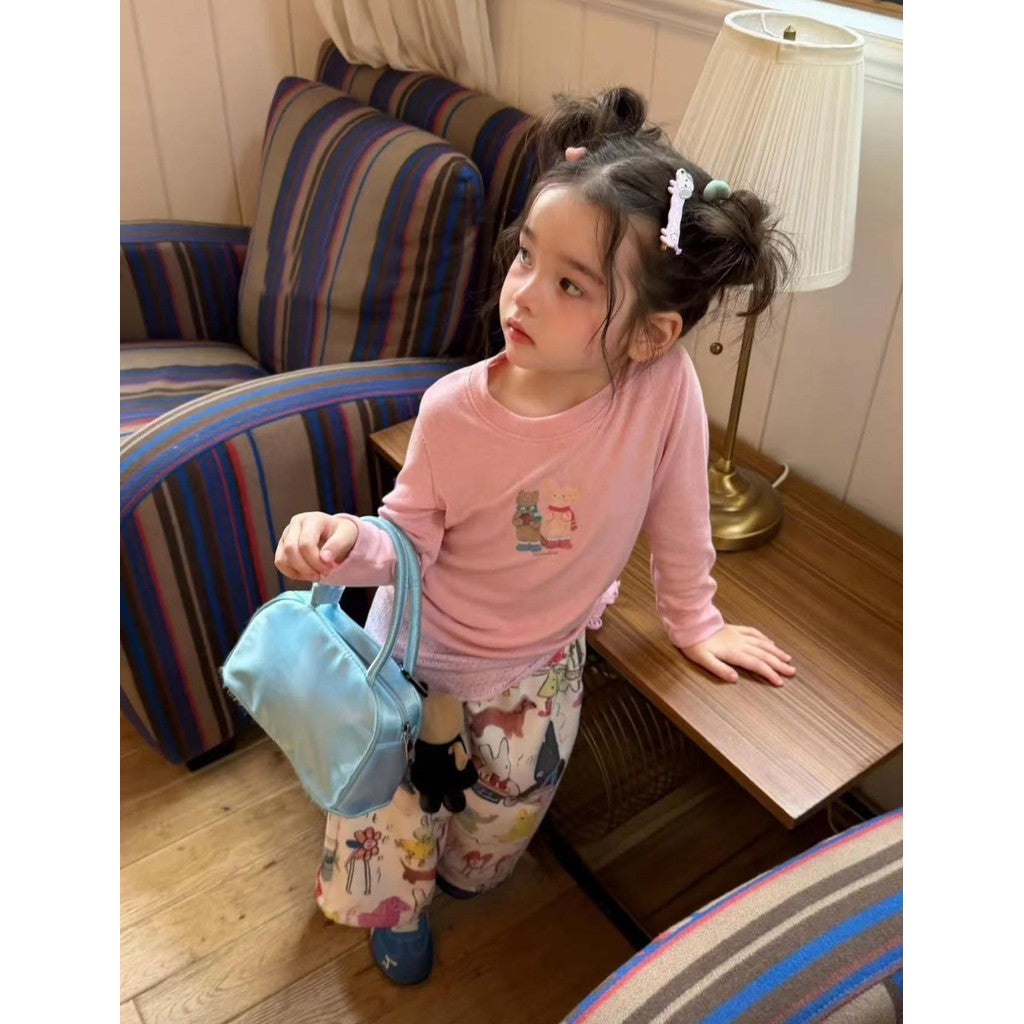 IRIS KIDS Little Bear Hug Set — kids pink bear-print outfit, product photo 3 of 5
