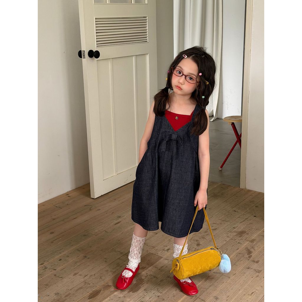 IRIS KIDS Cozy Bow Dress — girls V-neck bow dress, product photo 2 of 10