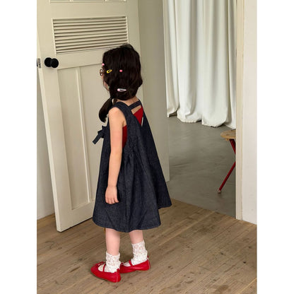 IRIS KIDS Cozy Bow Dress — girls V-neck bow dress, product photo 5 of 10