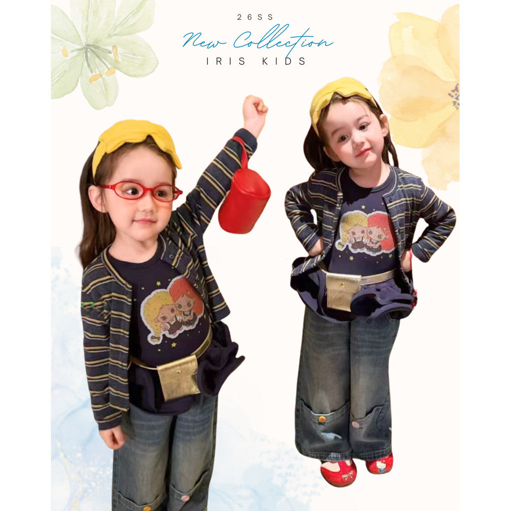 IRIS KIDS Retro Buddy — girls cardigan, tee and jeans set, product photo 1 of 6