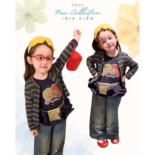IRIS KIDS Retro Buddy — girls cardigan, tee and jeans set, product photo 1 of 6