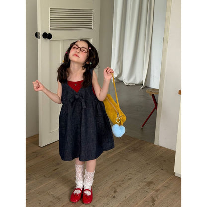 IRIS KIDS Cozy Bow Dress — girls V-neck bow dress, product photo 8 of 10