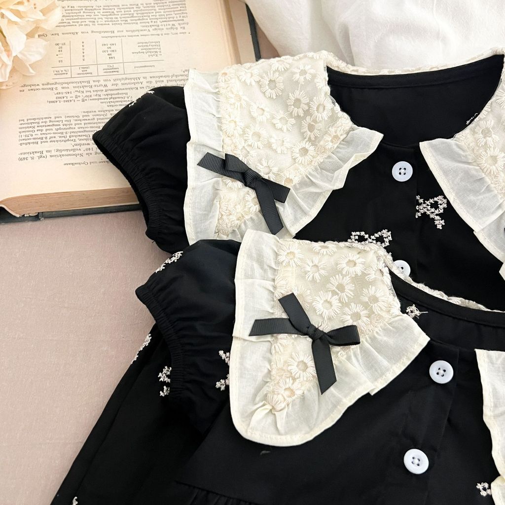 IRIS KIDS Midnight Bow Dress — girls black dress with lace collar, product photo 6 of 10