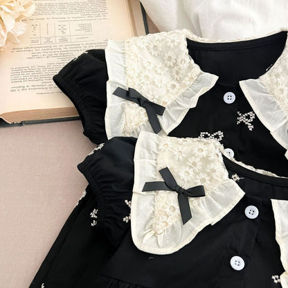 IRIS KIDS Midnight Bow Dress — girls black dress with lace collar, product photo 6 of 10