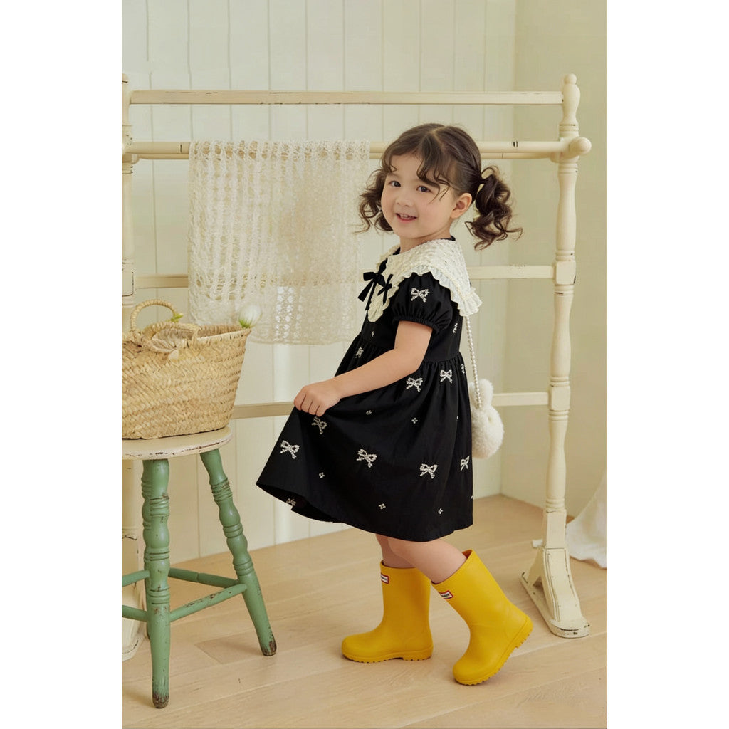 IRIS KIDS Midnight Bow Dress — girls black dress with lace collar, product photo 4 of 10