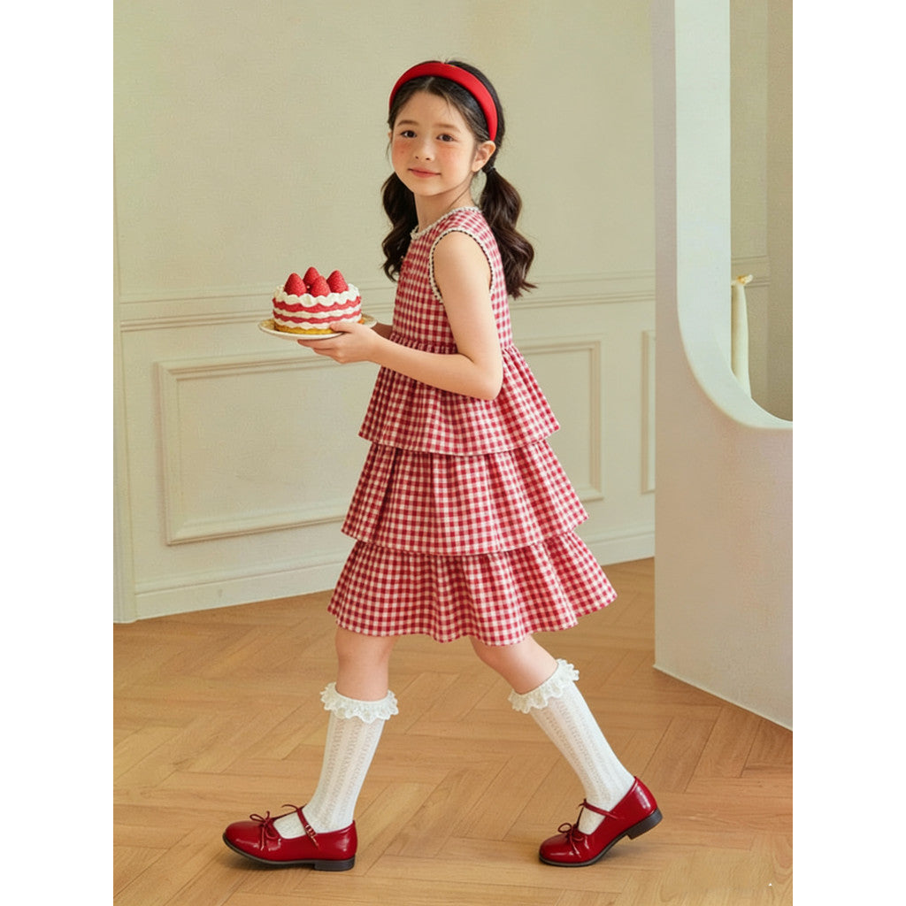 IRIS KIDS Cute Check Dress — girls red plaid dress, product photo 5 of 9