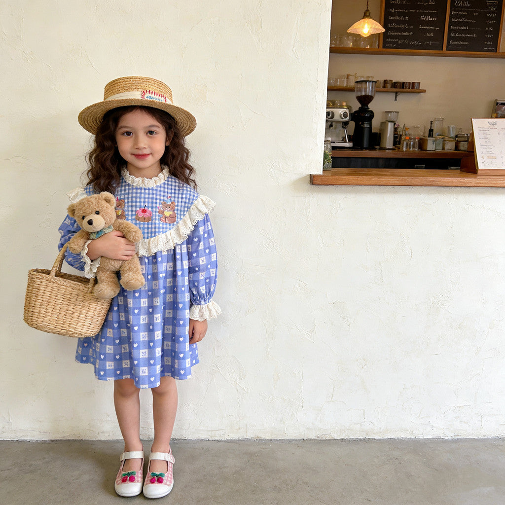 IRIS KIDS Misty Blue Teddy Dress — kids dress in dusty blue, product photo 8 of 10